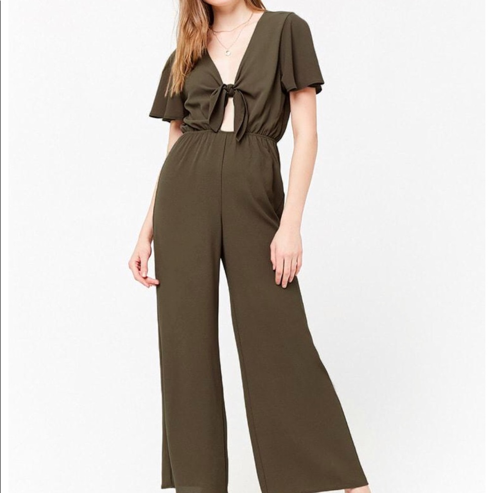 Olive tie front jumpsuit